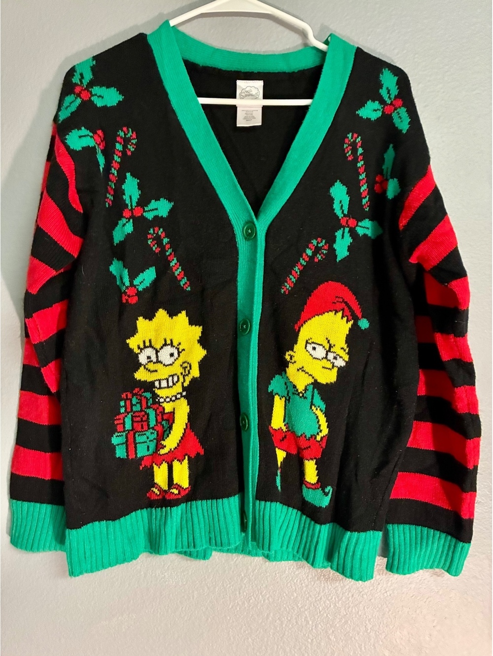 The Simpsons Christmas Cardigan Sweater Sz Small Bart Lisa Holiday Ugly Sweater